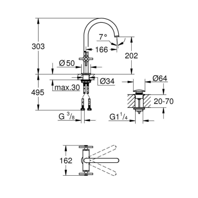 GROHE 21019DC3 Atrio New Смеситель двухвентильный для раковины на 1 отверстие, крестобразная ручка, размер L, СуперСталь. Фото