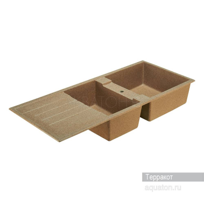 Мойка для кухни Акватон Торина прямоугольная с крылом и дополнительной чашей терракот 1A712032TR270. Фото