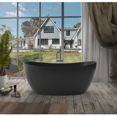 Ванна акриловая Azario GLASGOW 1660х780х665, свободностоящая, в комплекте с сифоном и металлической рамой, цвет черный GLA16778MB. Фото