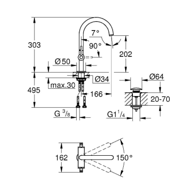 GROHE 21022AL3 Atrio New Смеситель двухвентильный для раковины на 1 отверстие, рукоятки-рычаги, размер L, Графит. Фото
