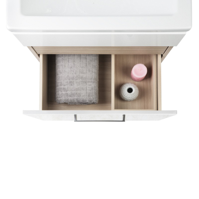 Тумба с умывальником для ванной комнаты подвесная белая/под дерево 80 см Mirro IDDIS MIR80W0i95K. Фото