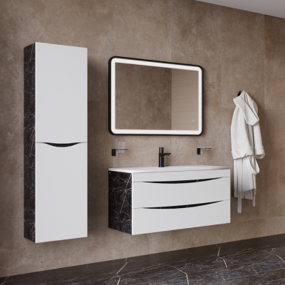 Тумба с умывальником подвесная 100 см белая/черный мрамор Cloud IDDIS CLO10B0i95K подходит ум. 0131000i28. Фото