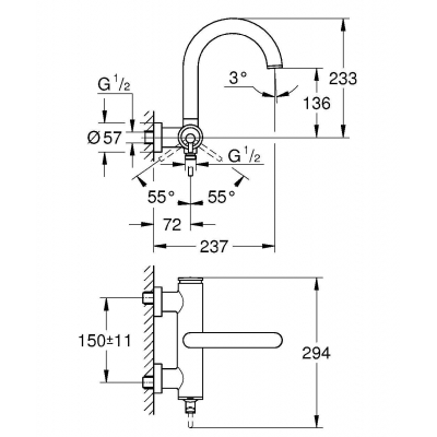 GROHE 32652003 Atrio New Смеситель однорычажный для ванны, настенный монтаж. Фото