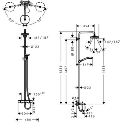 Душевая стойка Hansgrohe Croma Select E 180 2jet Showerpipe 27352400. Фото