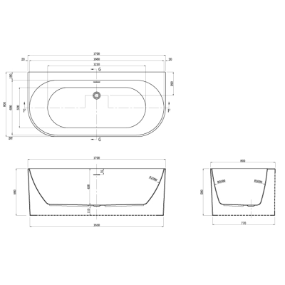 Ванна акриловая Azario BRADFORD 1700х800х580 пристенная, в комплекте с сифоном и металлической рамой BRA17080. Фото