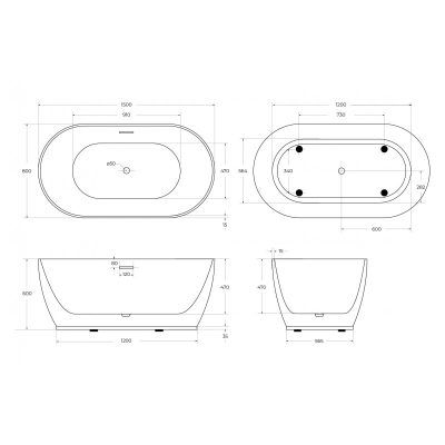 Ванна акриловая отдельностоящая BELBAGNO BB413-1500-800. Фото