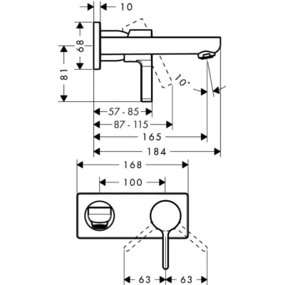 Смеситель для раковины настенный, излив 165мм Hansgrohe Metris S 31162000 хром. Фото