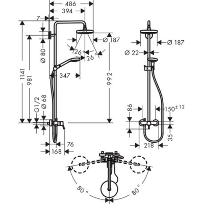 Душевая система Hansgrohe Croma Select S 2jet 27255400. Фото