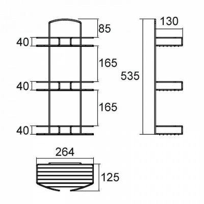 Полка трехъярусная прямая проволока стальная 13 Milardo 013W030M44 для ванной комнаты. Фото
