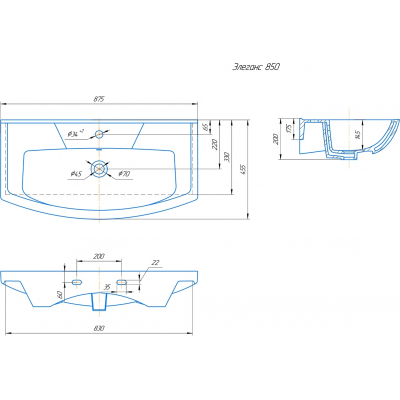 Раковина мебельная SFARZO Элеганс 850 87х45. Фото