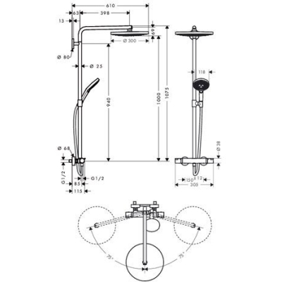 Душевая стойка Hansgrohe Raindance Select 300 2jet Showerpipe хром 27133000. Фото