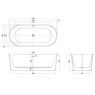 Ванна акриловая Azario BRISTOL 1800х800х600, свободностоящая, в комплекте с сифоном и металлической рамой BRI18080. Фото