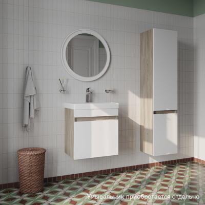 Тумба подвесная с дверцами 50 см белая/под дерево Zodiac IDDIS ZOD5AD0i95 подходит ум. 3505000i28. Фото