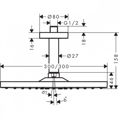 Верхний душ HANSGROHE Raindance Е Air 1jet 300 26250670 черный матовый. Фото