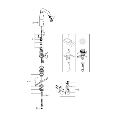 GROHE 36446000 Essence E Инфракрасная электроника для раковины без смешивания, 6V литиевая батарейка. Фото